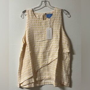 Alice Walk Women’s Yellow Pink White Geometric Print Linen Sleeveless Top XL